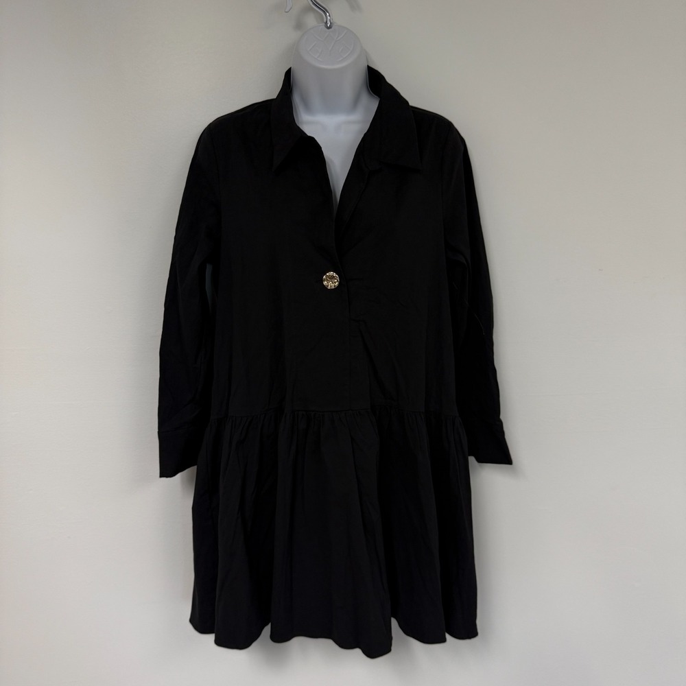 Pomander Place Shirt Dress XS Black Stretch Drop Waist Career Party Event Casual